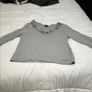 Talbots Light Gray Long-Sleeve Ruffle V-Neck Top
